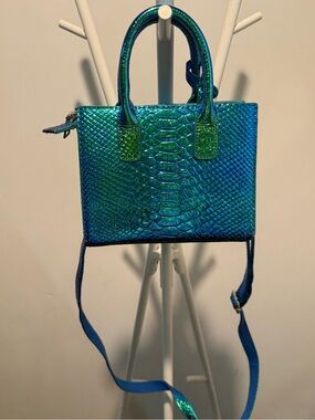 Nathaniel Noir Noir- X Iridescent Vitro Chrome Croc-Embossed Mini Bag
 Blue-Grn